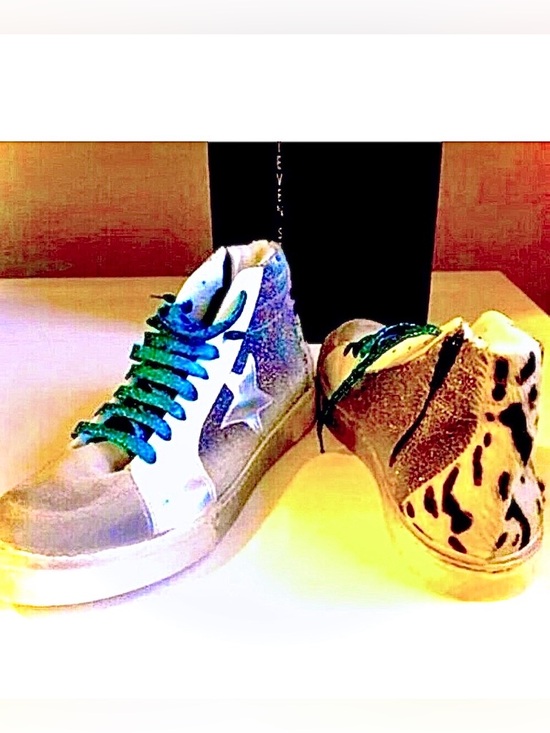Steve Madden Shoes - NWT STEVE MADDEN Reiss Distressed High-Top Sneaker Silver Glitter Leopard Fur 10